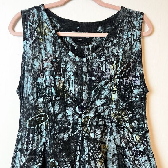 Spirit Of Courage Nnamdi Ibenagu Dress African Batik Tie Dye Sz S Black Teal - Picture 2 of 10